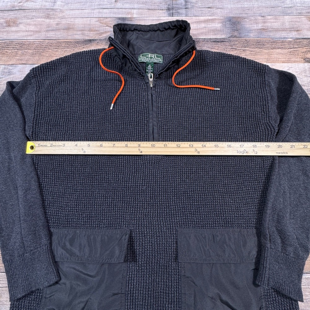 Lauren Ralph Lauren Women Sweater Quarter Zip Charcoal Gray M Waffle Knit Cargo‎ - Picture 6 of 6